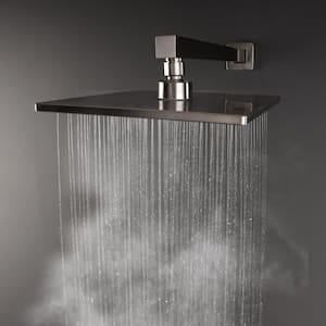 Mondawell Square 1-Spray Patterns 9 in. Wall Mount Rain Fixed Shower Head with Valve in Brushed Nickel