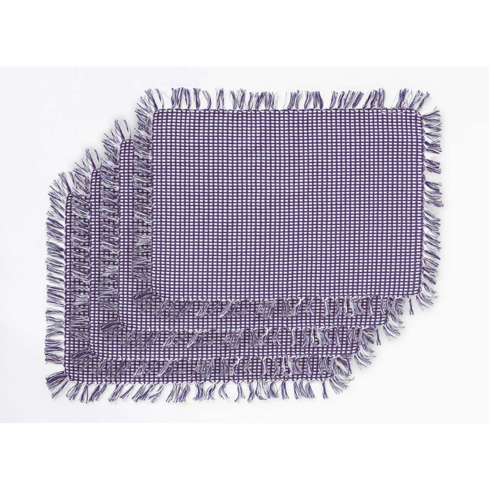 Marine Blue Checkered Cotton Fringed Placemats, Set of 4