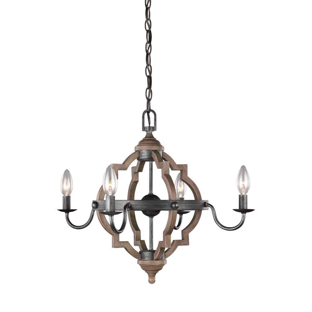 Socorro 4-Light Weathered Gray and Distressed Oak Rustic Farmhouse Hanging Candlestick Chandelier price history on PriceWatchPro