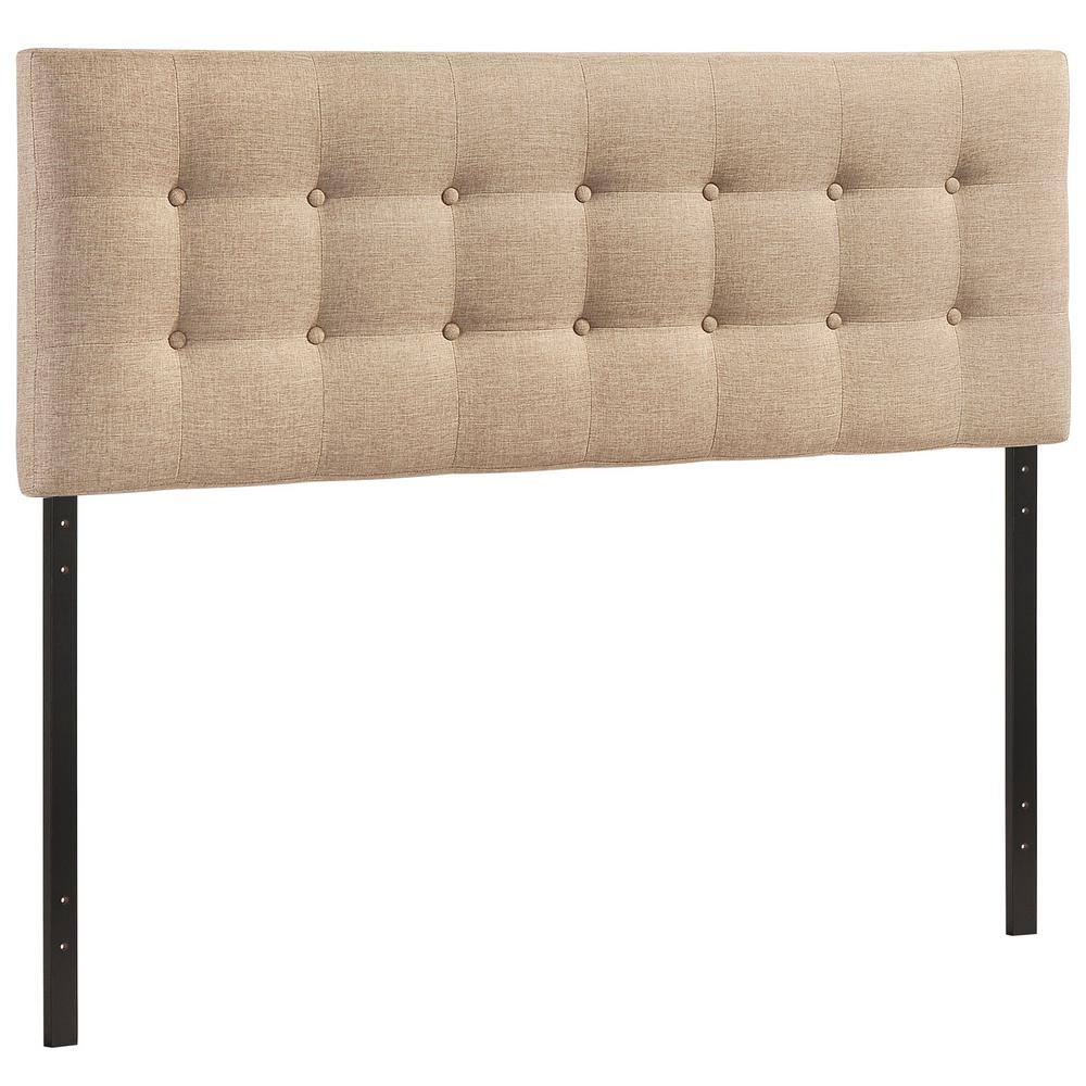Emily Beige Tufted Linen Full Upholstered Headboard