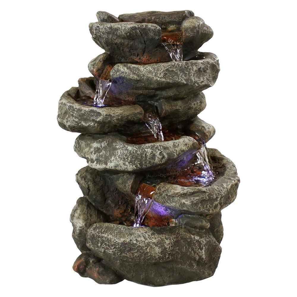 Sunnydaze Decor 15 in. 6-Tier Stone Tabletop Water Falls Fountain with ...