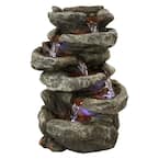 15 in. 6-Tier Stone Tabletop Water Falls Fountain with LED Light