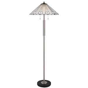 Muirfield 61 in. H Brushed Steel Metal Tiffany Floor Lamp for Living Room with Glass Shade