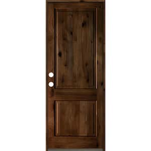 42 in. x 96 in. Rustic Knotty Alder Square Top Provincial Stain Right-Hand Inswing Wood Single Prehung Front Door