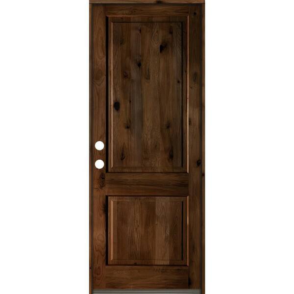 Krosswood Doors 42 in. x 96 in. Rustic Knotty Alder Square Top Provincial Stain Right-Hand Inswing Wood Single Prehung Front Door