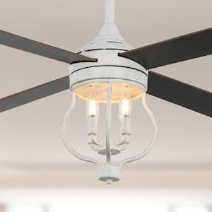 Simas 52in.Indoor Black 4-Light Farmhouse Rustic Ceiling Fan with Lights, Scandi 6-Speed Reversible Ceiling Fan w/Remote