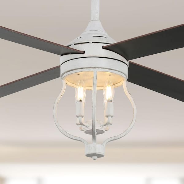 Oaks Aura Simas 52in.Indoor Black 4-Light Farmhouse Rustic Ceiling Fan with Lights, Scandi 6-Speed Reversible Ceiling Fan w/Remote