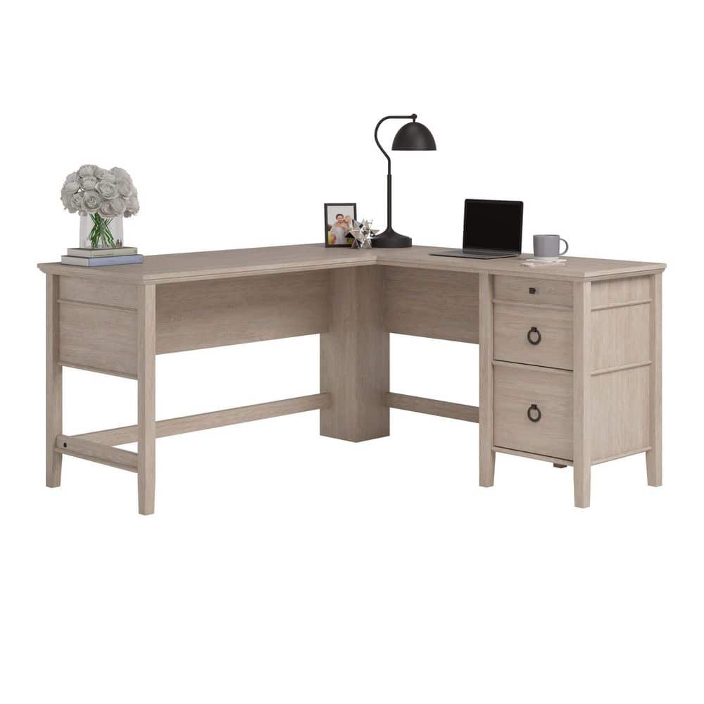 Cascade Oak L-Shaped Executive Computer Desk with Drawers