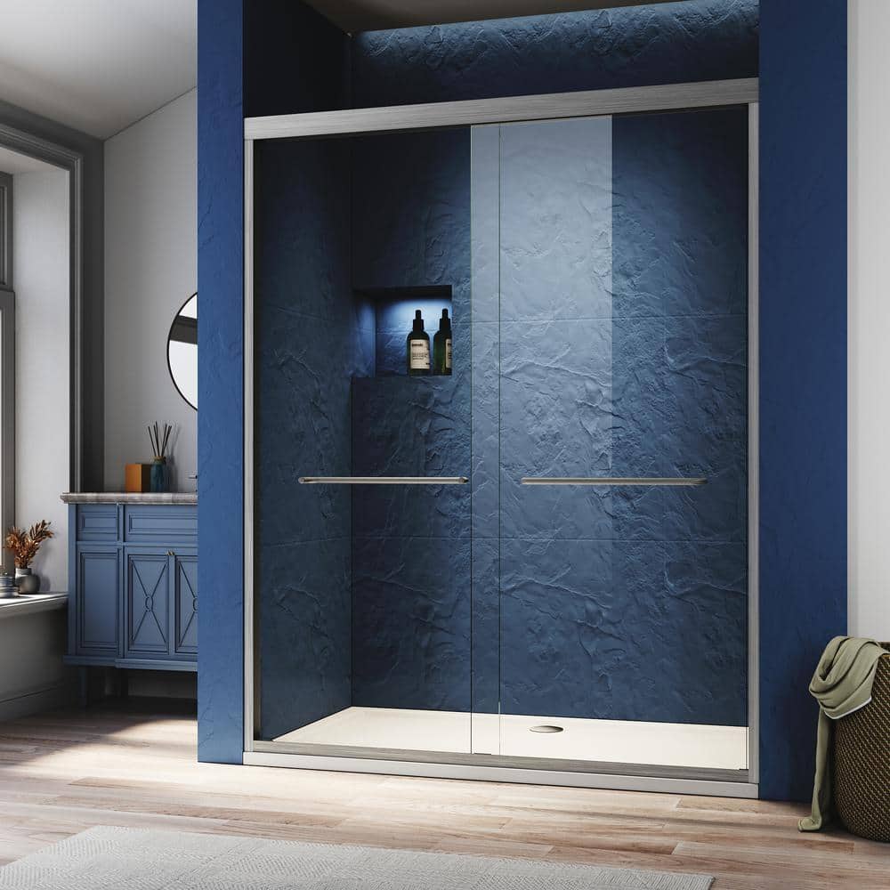 60 in. W x 72 in. H Semi Frameless Sliding Shower Door in Brushed Nickel with Clear Tempered Glass price history on PriceWatchPro
