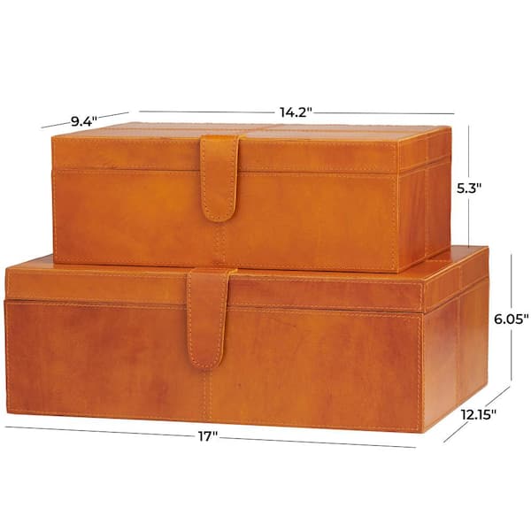 Litton Lane Rectangle Leather Storage Box with Snap Front
