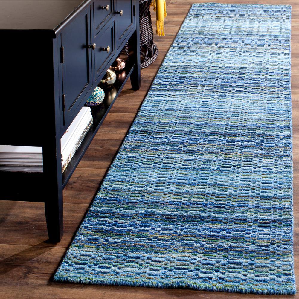 Handmade Blue Wool Runner Rug 2'3" x 10'