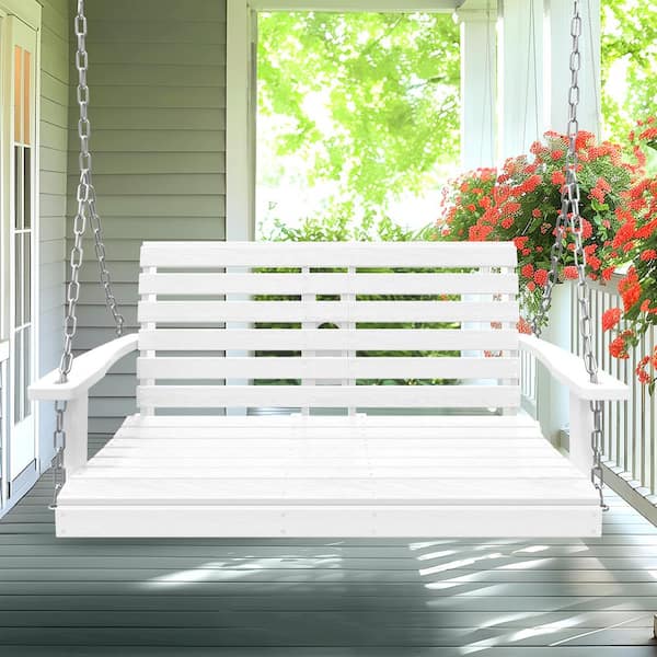 JEAREY 2-Person HDPE Plastic Outdoor Porch Swing in White