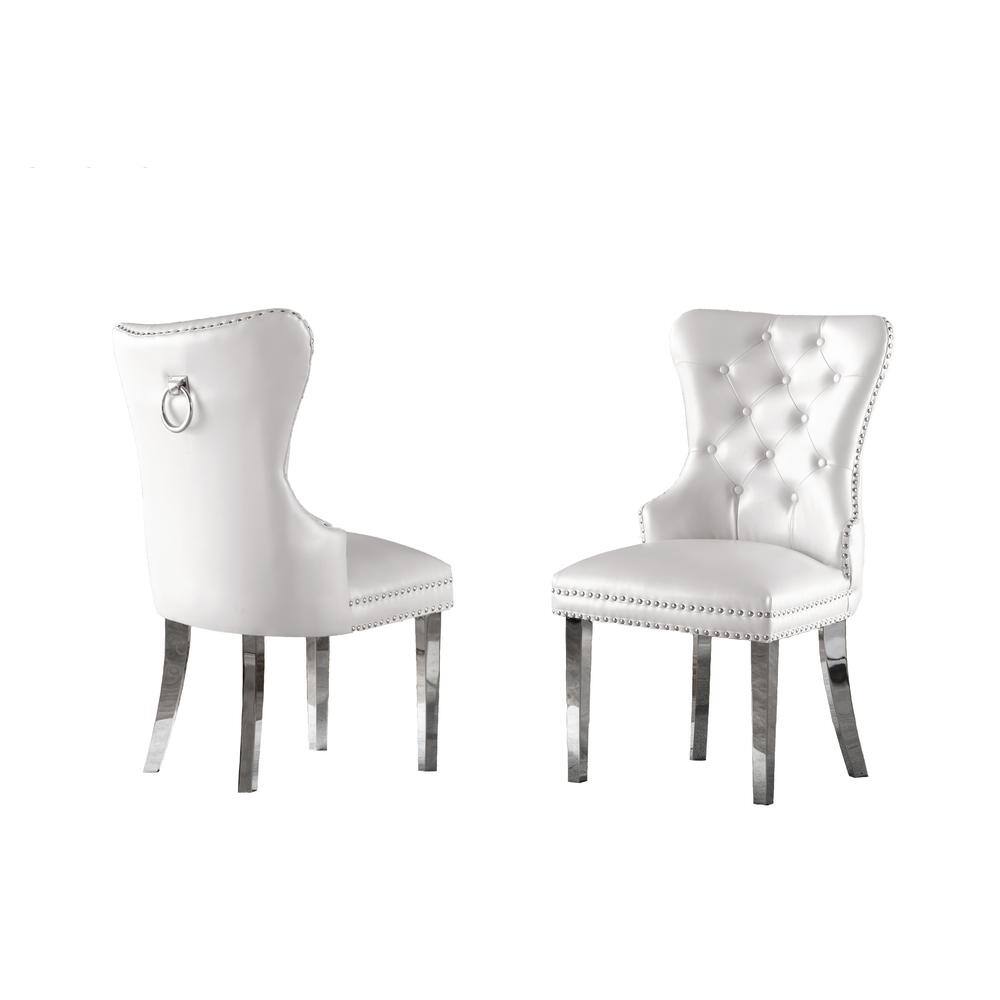 White Faux Leather Upholstered Parsons Side Chair with Metal Frame