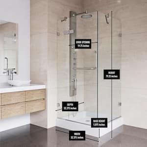 Monteray 32 in. L x 32 in. W x 79 in. H Frameless Pivot Square Shower Enclosure Kit in Brushed Nickel with Clear Glass