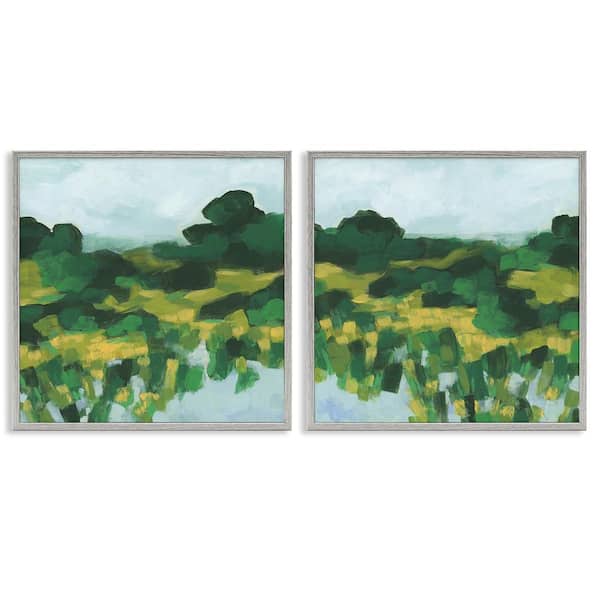 Stupell Industries Reflecting Green Nature by June Erica Vess 2 Pieces Gray Framed Nature Giclee Art Print 24 in. x 24 in.