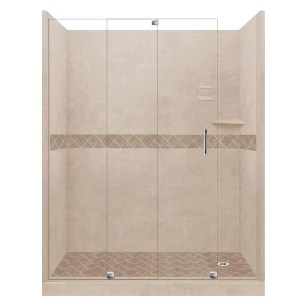 American Bath Factory Espresso Diamond Slider 42 in. x 60 in. x 80 in. Right Drain Alcove Shower Kit in Brown Sugar and Chrome Hardware