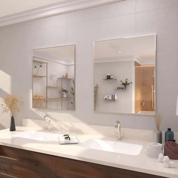 36 in. W x 30 in. H Rectangular Framed Wall Bathroom Vanity Mirror in Brushed Nickel