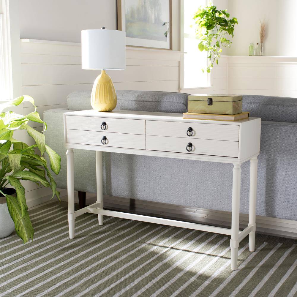 White Wood and Metal Hallway Table with Storage