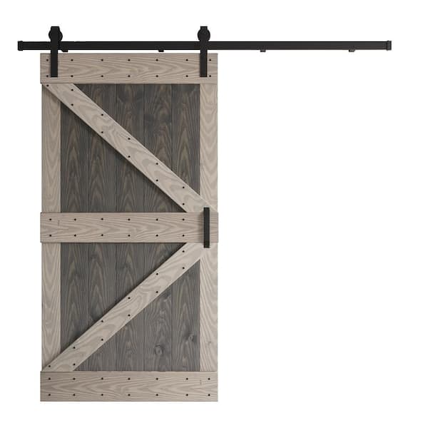COAST SEQUOIA INC Coast Sequoia Embossing K Series 42 in. x 84 in. Dark Gray/Light Gray Knotty Wood Sliding Door with Hardware Kit