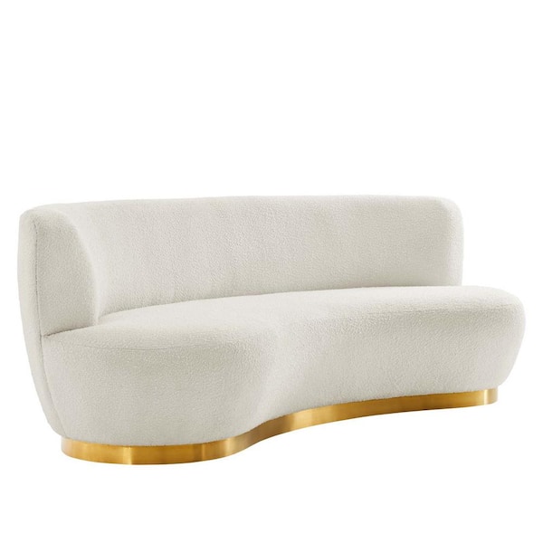 MODWAY Kindred 89 in. W Armless Boucle Fabric Upholstered Modern Curved Sofa in White with Gold Stainless Steel Base (Seats 3)