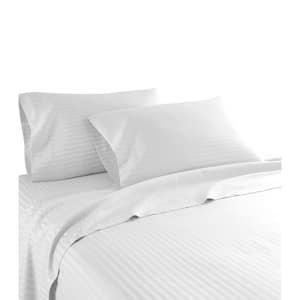 Hotel London 600 Thread Count 100% Cotton Deep Pocket Striped Sheet Set (Queen, White)