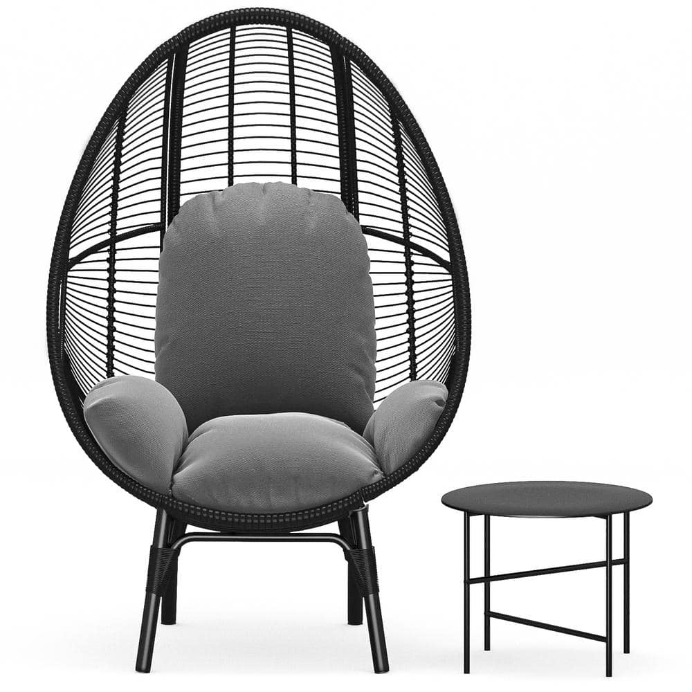 ITOPFOX 35.1 in. W One Person Black Rattan Wicker Patio Swing Egg Chair