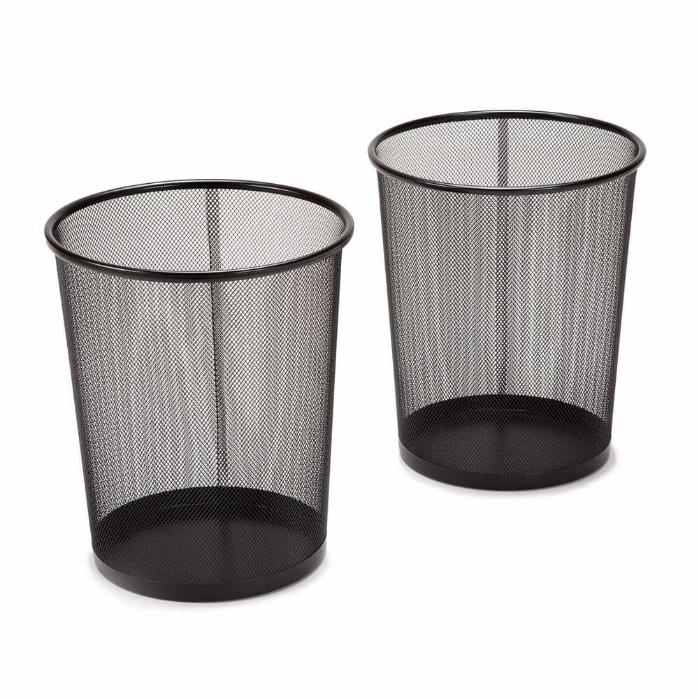 Black Steel Mesh Round Office Trash Can Set