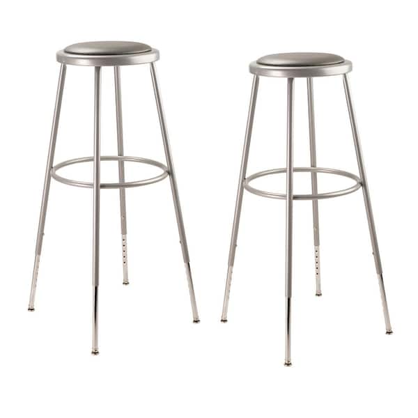 National Public Seating 32 in. - 39 in. Height Adjustable Grey Heavy Duty Vinyl Padded Steel Stool (2-Pack)