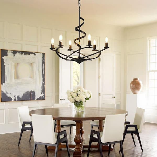 Modern 6-Light Black Spiral Kitchen Island Chandelier for Living Dining Room Hallway Foyer (No Bulbs Included)