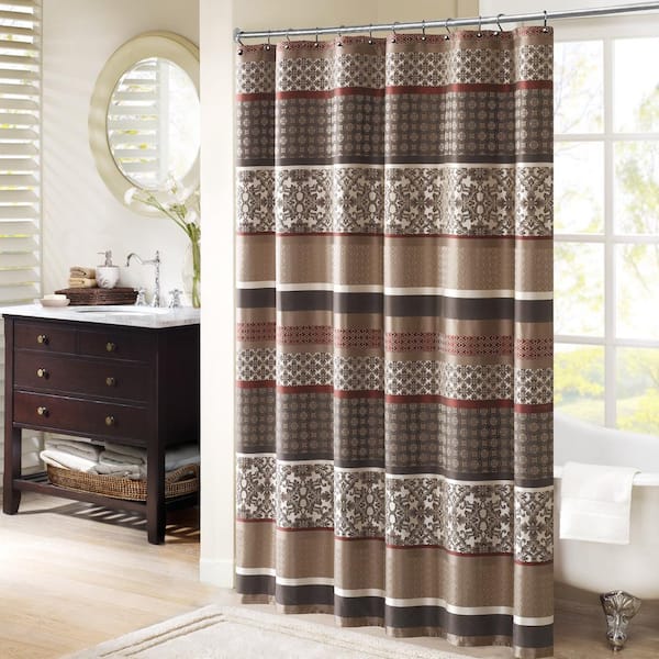 Madison Park Dartmouth Red 72 in. Jacquard Shower Curtain