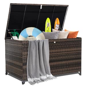 130 Gal. XL Outdoor Storage Box Waterproof, Resin Rattan Deck Box for Patio Garden Furniture, Outdoor Cushion Storage
