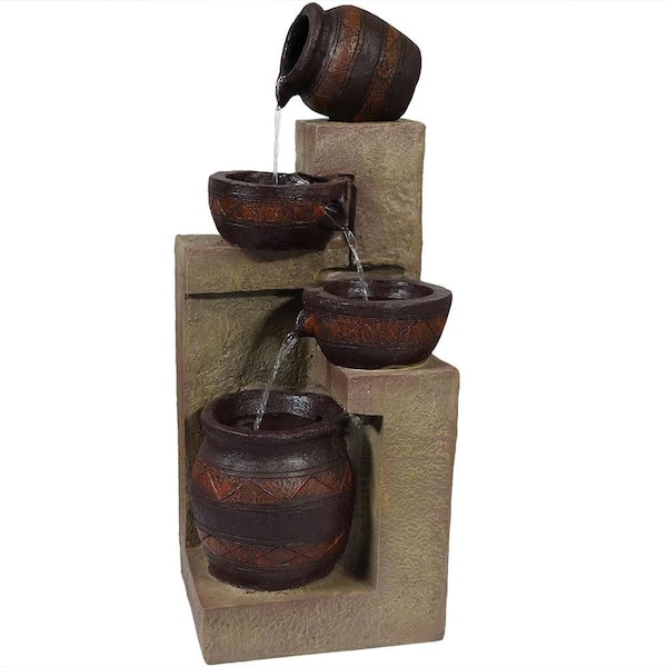 Terracotta Effect Jug and Bowl Solar Water Feature with Lights 