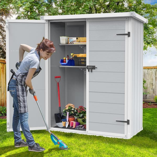 BTMWAY 4.4 ft. W x 2.2 ft. D Plastic Storage Shed Outdoor Storage Cabinet with Floor and 2-Foldable Shelves (10 sq. ft.)