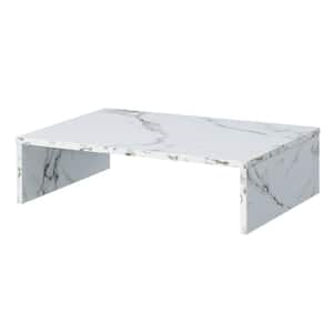Designs2Go 23.75 in. Rectangle White Faux Marble Particle Board Writing Desk Small TV/Monitor Riser with Storage Space