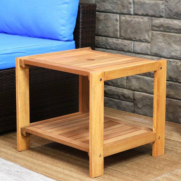Sunnydaze 20 in. Teak Oil Meranti Wood Outdoor Side Table LAM-467