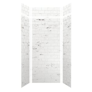 Saramar 36 in. W x 96 in. H x 36 in. D 6-Piece Glue to Wall Alcove Shower Wall Kit with Extension in. White Venito
