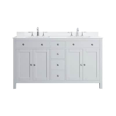 Austen 60 in. W x 22 in. D Bath Vanity in Dove Grey with Marble Vanity Top in Yves White with White Sinks