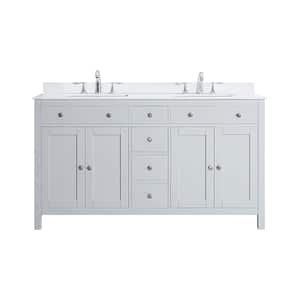 Austen 60 in. W x 22 in. D x 34 in. H Double Sink Bath Vanity in Dove Gray with White Engineered Marble Top