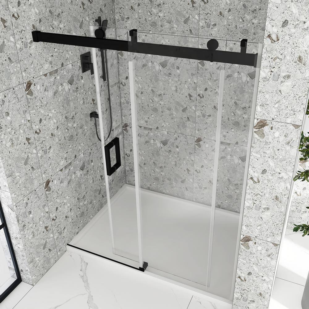 60'' Matte Black Frameless Sliding Shower Door with Clear Glass