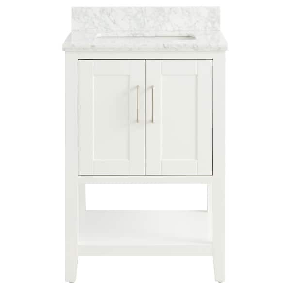 Unbranded Waldorf 24 in. W x 21 in. D x 34 in . H Free Standing Bath Vanity in White with Carrara Marble Counter Top