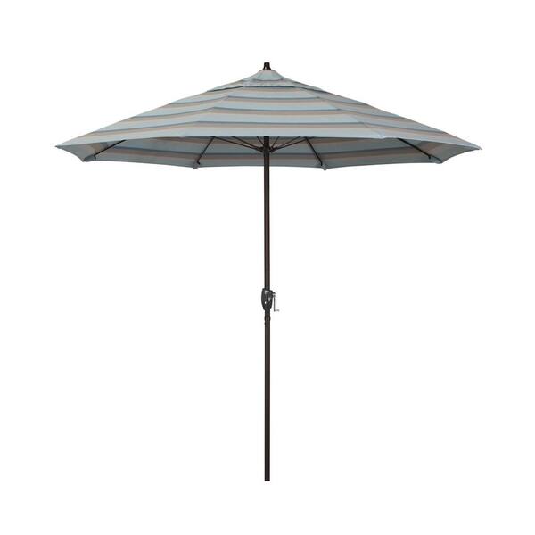 California Umbrella 7.5 ft. Black Aluminum Market Patio Umbrella Fiberglass Ribs and Auto Tilt in Gateway Mist Sunbrella