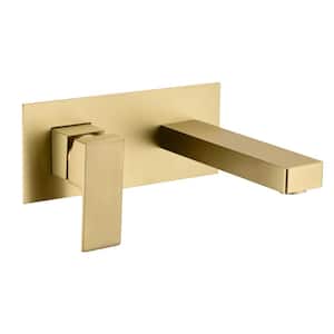 Left-Handed Single Handle Wall Mounted Bathroom Faucet with Rough-in Valve in Brushed Gold