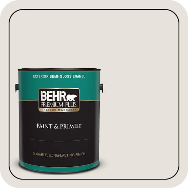 BEHR PREMIUM PLUS 1 gal. Home Decorators Collection #HDC-NT-21 Weathered White Semi-Gloss Enamel Exterior Paint & Primer