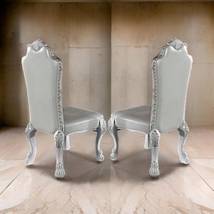 White and Silver Cotton Side Chair with Scrolled Motifs (Set of 2)