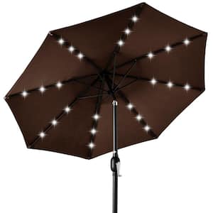 10 ft. Market Solar LED Lighted Tilt Patio Umbrella w/UV-Resistant Fabric in Brown