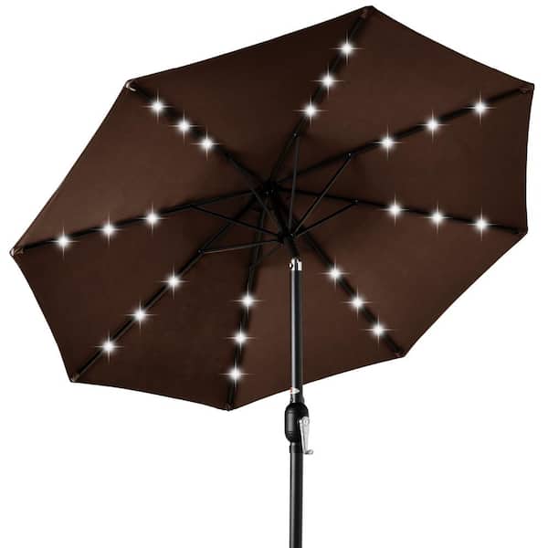 Best Choice Products 10 ft. Market Solar LED Lighted Tilt Patio Umbrella with UV-Resistant Fabric in Brown