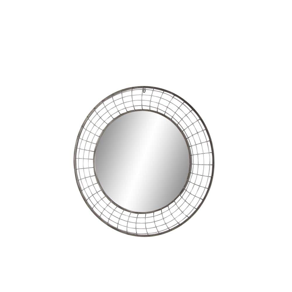 Sleek 36" Black Iron Round Wall Mirror for Industrial Elegance