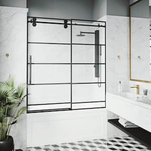 Elan 56 to 60 in. W x 66 in. H Sliding Frameless Tub Door in Matte Black with 3/8 in. (10mm) Clear Glass