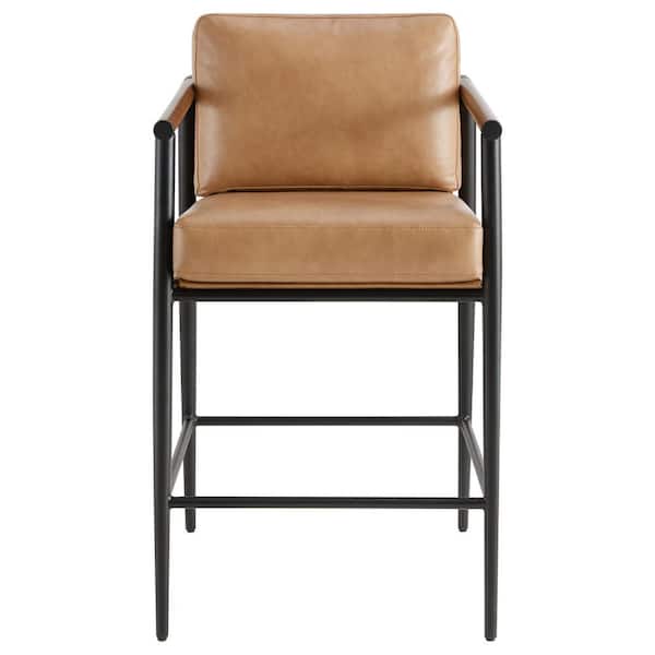 Zephyra Camel Brown 39.4 in. H Upholstered Faux Leather Counter Height Bar Stool with Metal Frame (Set of 2)