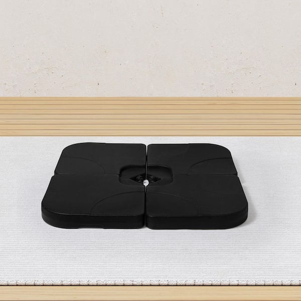 Fillable 4-Piece Standard Plastic Universal Patio Umbrella Cross Base Stand with Handle in Black